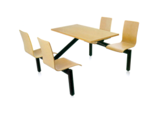 Four-piece firewood table with curved wooden chairs