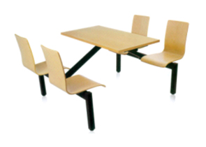 四人防火板台面曲木椅餐桌